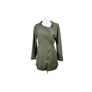 Ambiance Green Lightweight Front Zip Hooded Roll Tab Cinch Waist Jacket Womens M